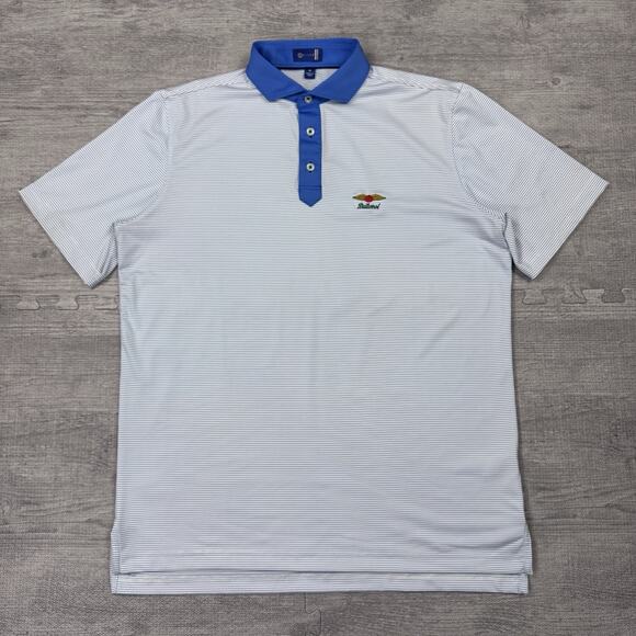 Stitch Golf Polo Shirt Mens M Blue Striped Baltusrol Logo Performance Preppy EUC - Picture 13 of 13